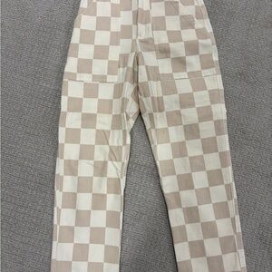 Checkered Ankle Pants in Cream and Tan
